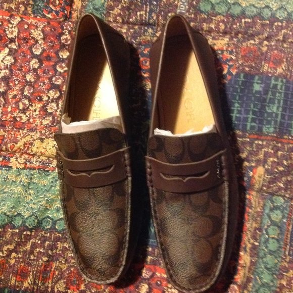 Coach Men's Mott Dark Brown Leather & Coated Canvas Drivers(Loafers) -11.5D -NIB - Picture 1 of 10